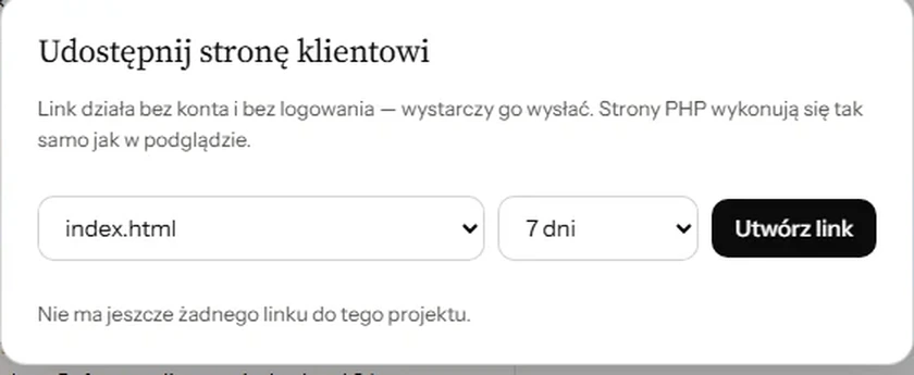Zbliżenie okna udostępniania strony